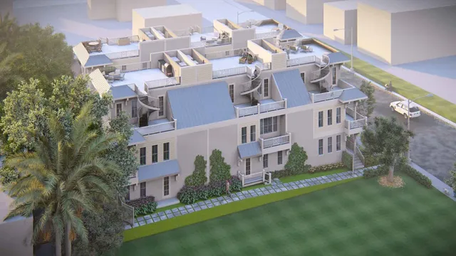 a view of a building with a yard