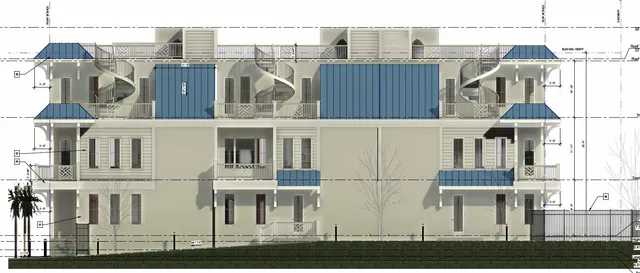 a view of a large white building