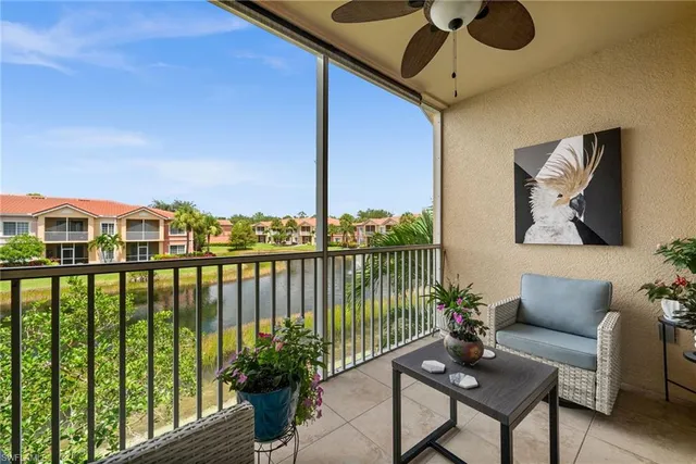 a balcony with furniture