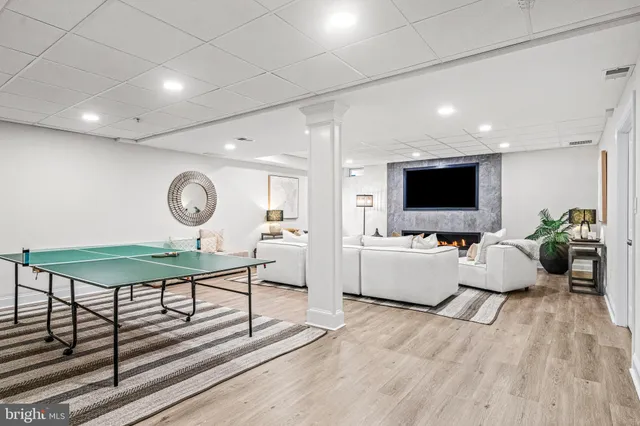 an aerial view of a house with a garden