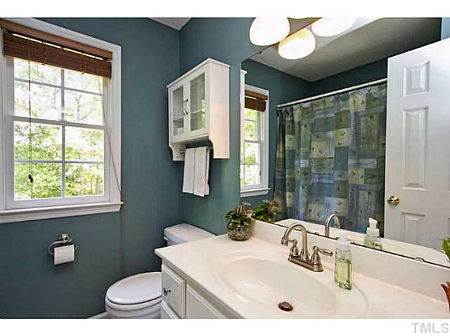 1117 Urania Drive Raleigh, NC 27603 - Photo 19 of 25 a bathroom with a sink a toilet and a mirror