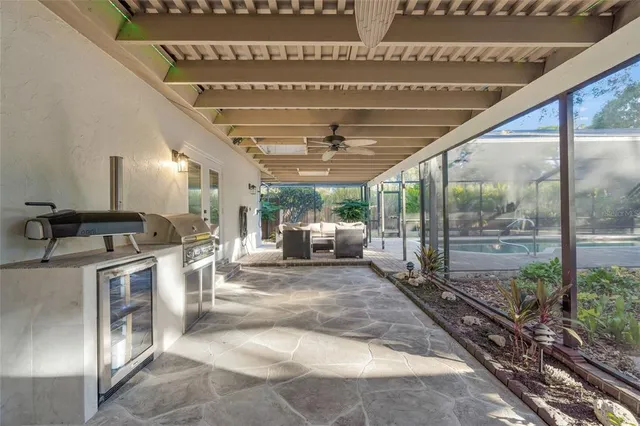 a view of a hall with a couch