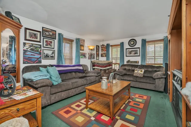 a living room with furniture and a rug