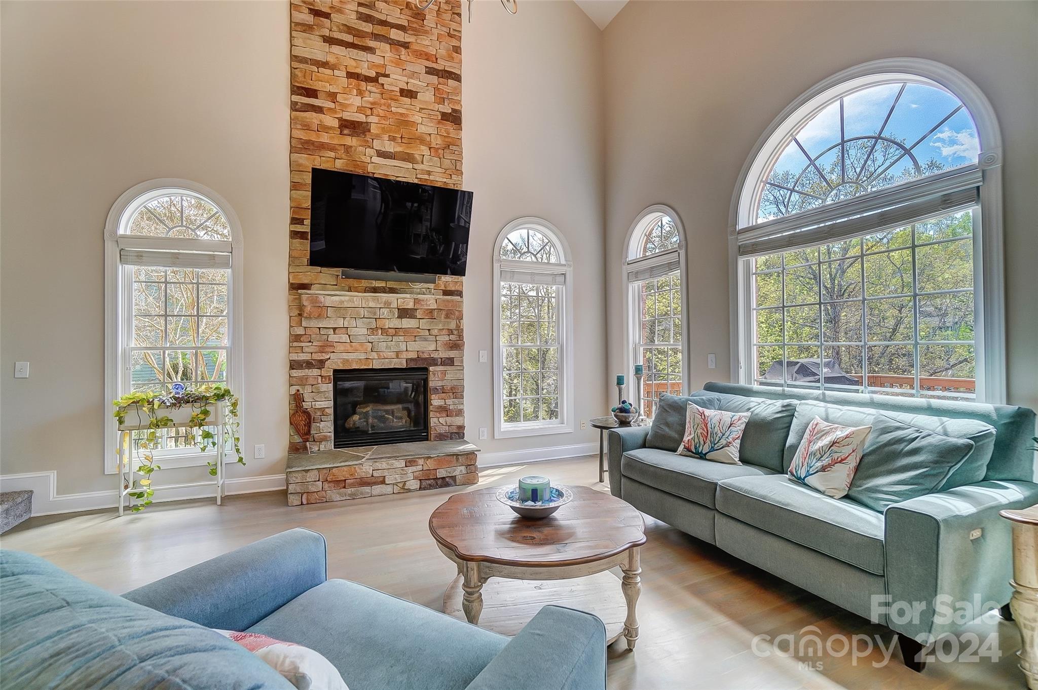 922 Cove Point Lane Tega Cay, SC 29708 - Photo 8 of 48 a living room with furniture a fireplace and a flat screen tv