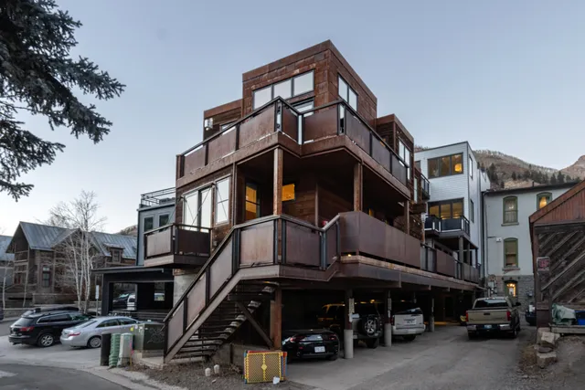 a view of a building with a street