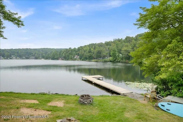 a view of a lake in middle of forest