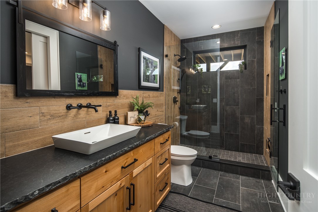 1236 Ninebark Road Boone, NC 28607 - Photo 39 of 50 a bathroom with a sink a toilet a mirror and shower