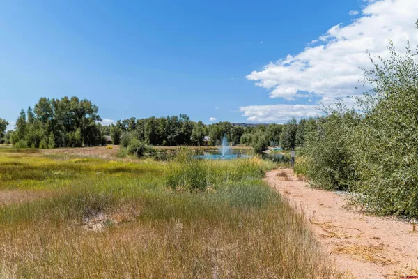a view of a park that has a sign board