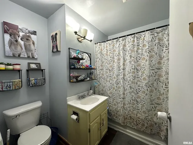 a bathroom with a sink mirror vanity and toilet