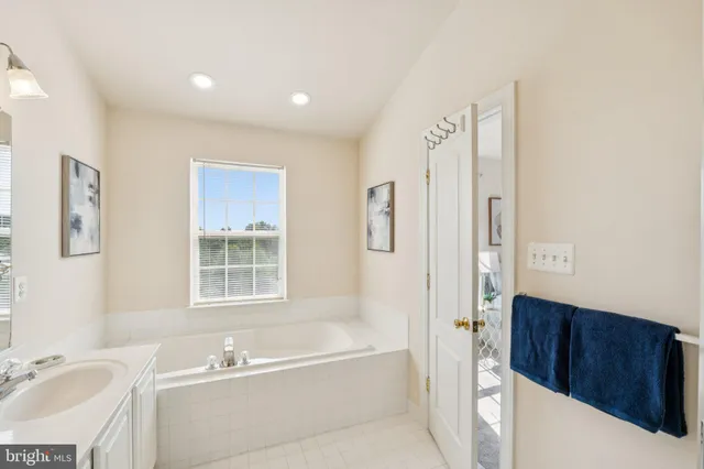 a bathroom with a double vanity sink bathtub and a mirror