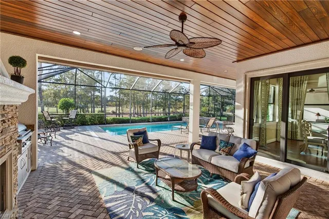 a building outdoor space with patio furniture