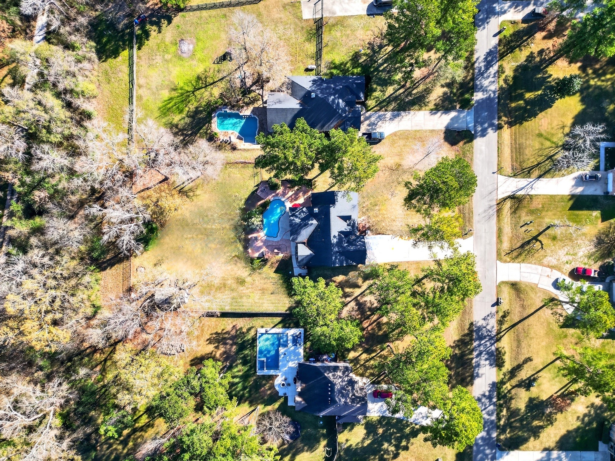 23620 Spring Branch Trail Montgomery, TX 77316 - Photo 25 of 27 An aerial view shows the wooded backdrop, large yard, and sparkling pool.