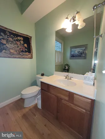 a bathroom with a sink a toilet and mirror