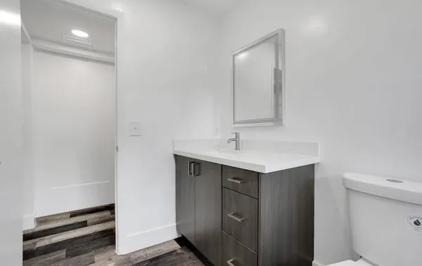 a bathroom with a sink toilet and vanity