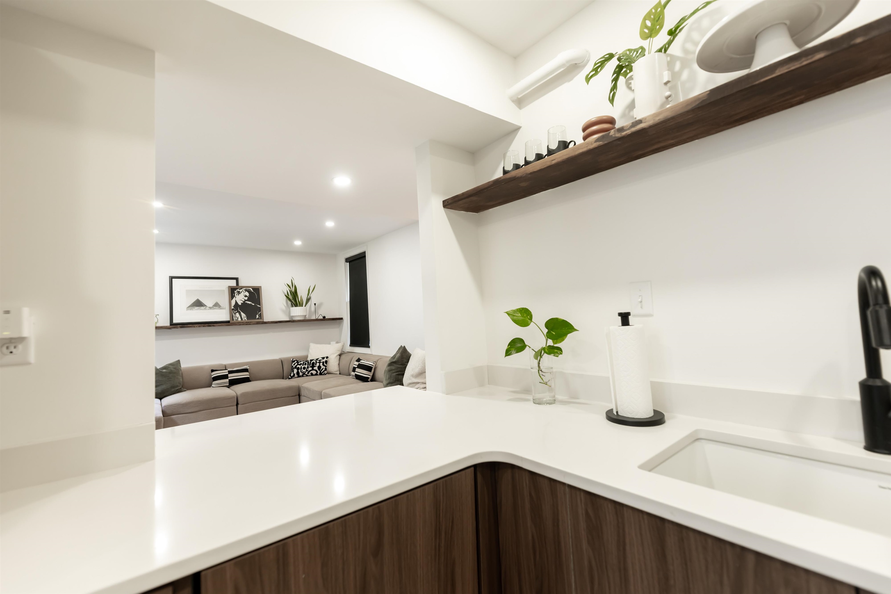 8461 Rothchild Road, Unit 37 Germantown, TN 38139 - Photo 9 of 28 Renovated kitchen with open shelves, slate appliances, walnut look modern cabinets, and recessed lighting