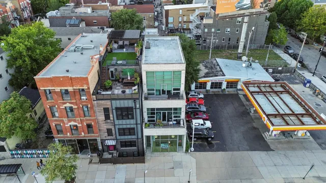 an aerial view of a house