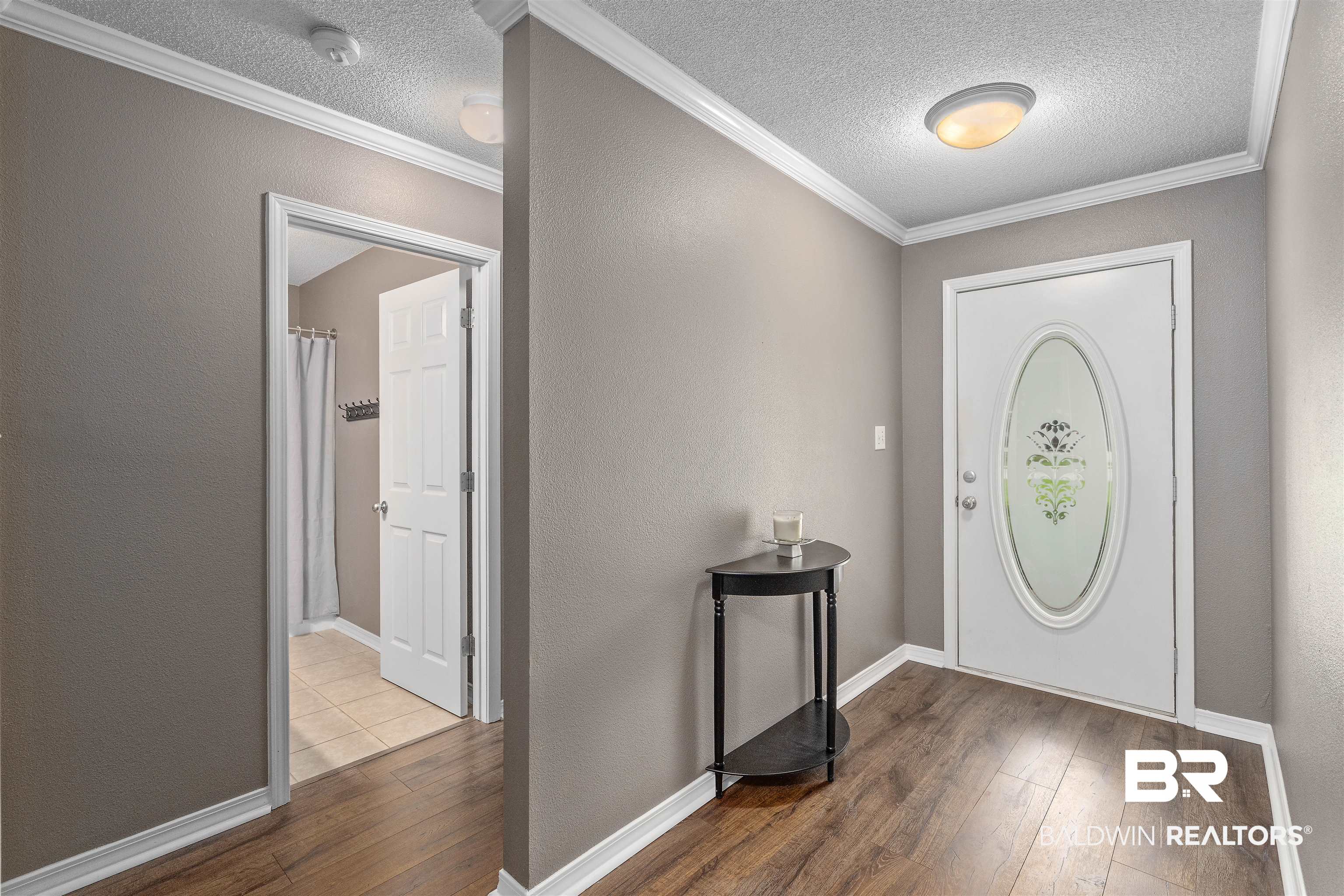 11097 Pontchartrain Loop Daphne, AL 36526 - Photo 26 of 28 Foyer with dark wood-style flooring, a textured ceiling, and ornamental molding