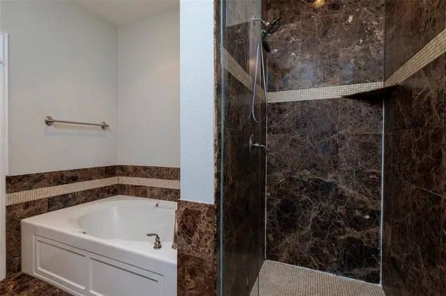 a bathroom with a bathtub