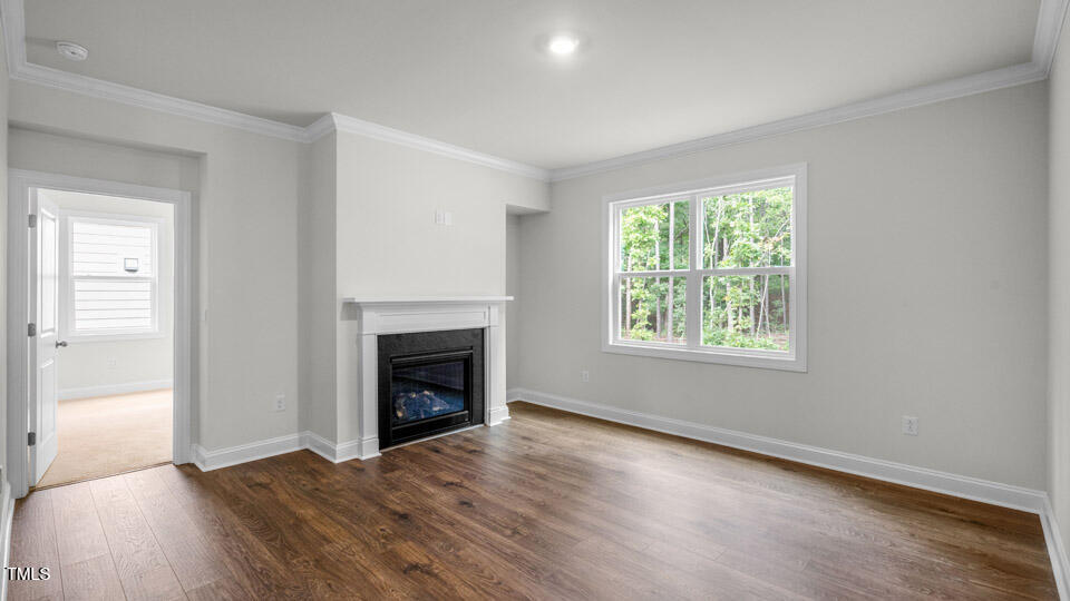 2222 Redpoll Drive Apex, NC 27539 - Photo 15 of 38 an empty room with wooden floor fireplace and windows