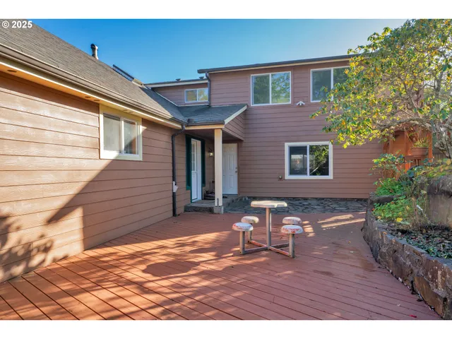 a porch with seating space