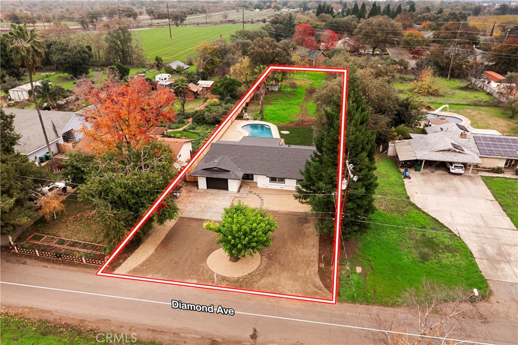 1623 Diamond Chico, CA 95928 - Photo 50 of 51 an aerial view of a house with a garden and swimming pool