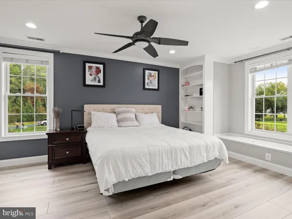 a view of a lake in middle of the town