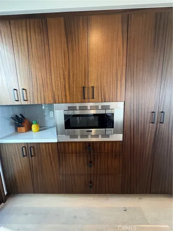 a kitchen with a cabinets and plant