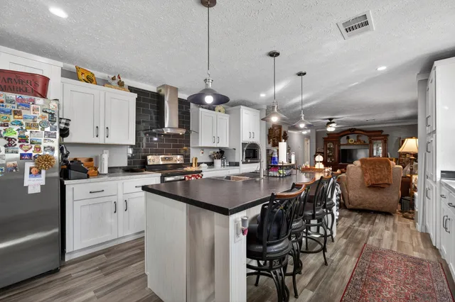 a kitchen with lots of counter top space