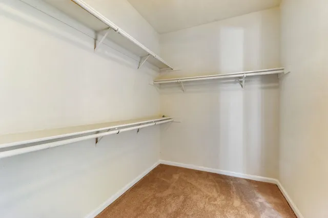 a view of walk in closet with empty racks