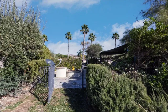 a view of a terrace with a garden