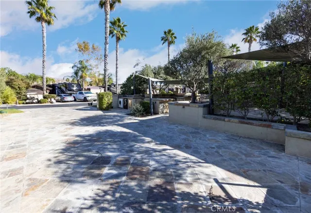 a view of a street with sitting area