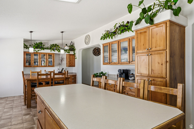 1637 East Midvalley Road Enoch, UT 84721 - Photo 15 of 48 Kitchen featuring glass insert cabinets, wood finish cabinets, and light countertops