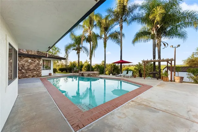 a garden view with a seating space