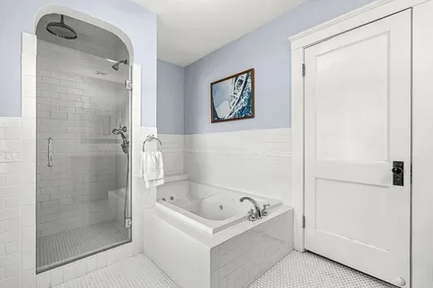 a bathroom with a bath tub and a shower