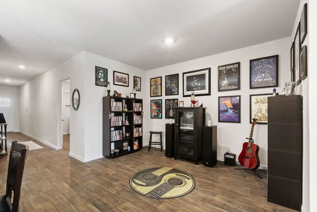 a view of a livingroom with furniture and storage