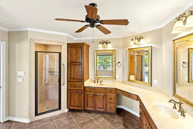 a large kitchen with a large window