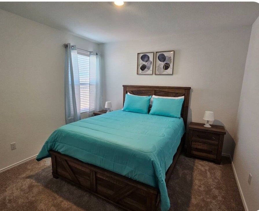 215 Canley Loop Hutto, TX 78634 - Photo 9 of 13 Bedroom with baseboards and dark carpet