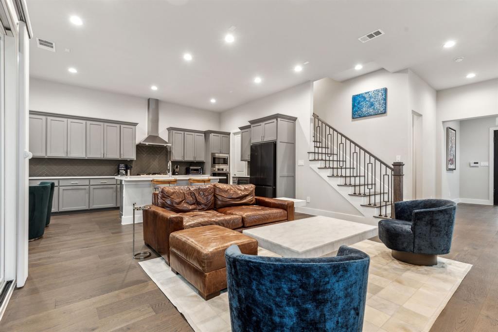 4109 Maison Ridge Dallas, TX 75219 - Photo 2 of 39 a living room with furniture and a dining table with kitchen view