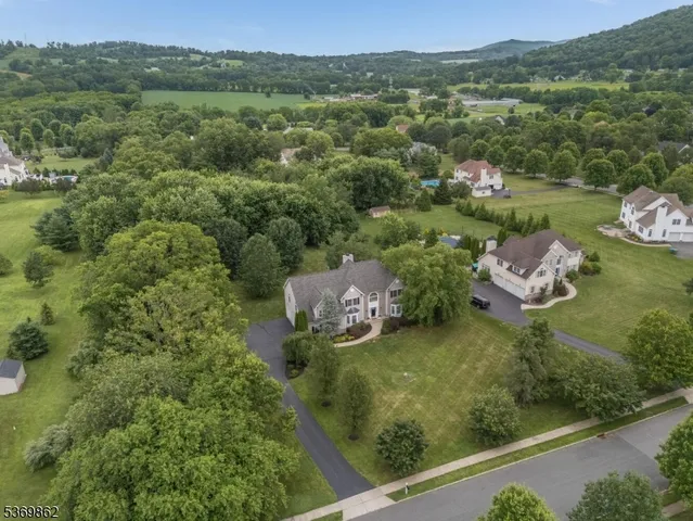 an aerial view of a house with a garden