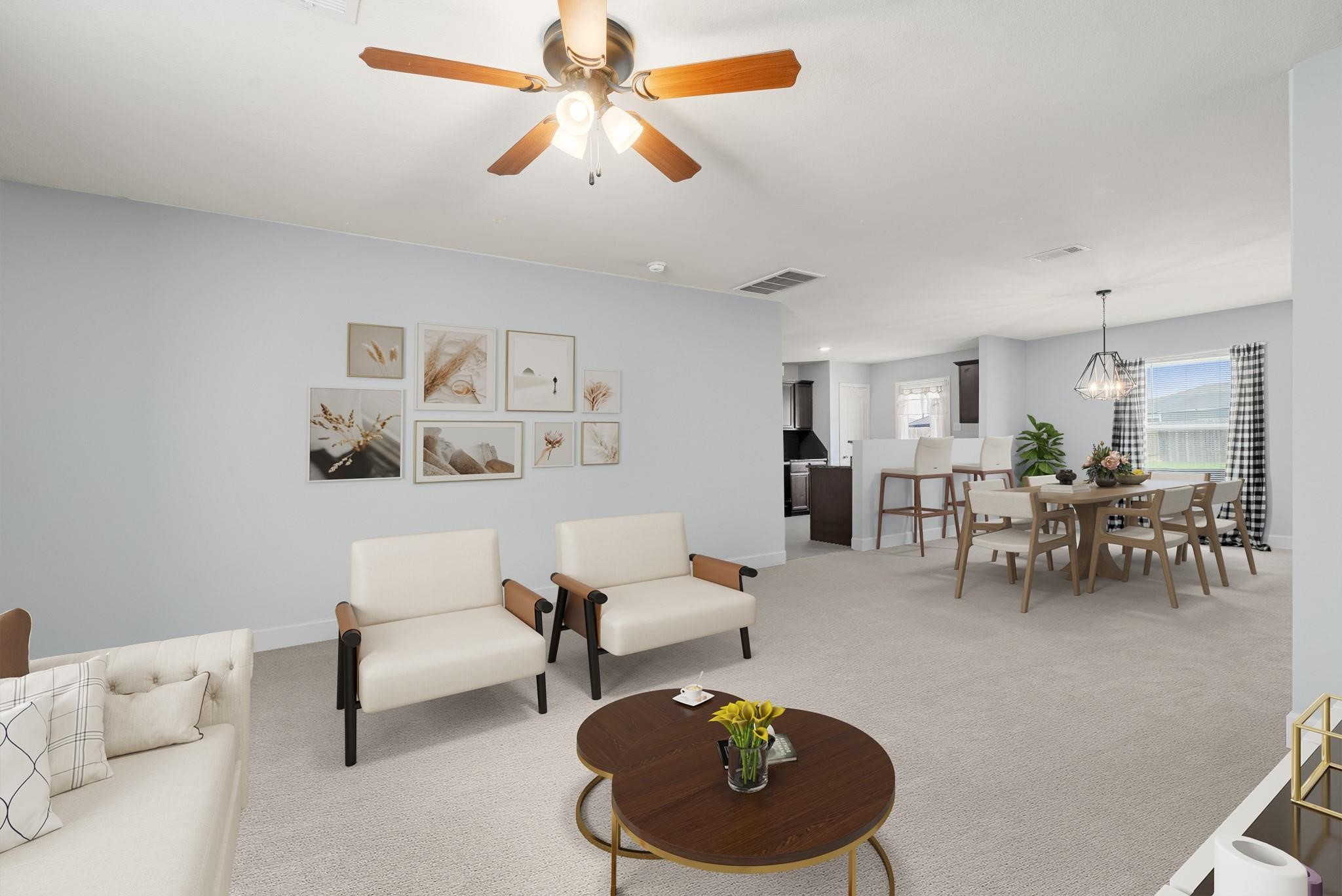8018 Distant Harbor Road Cove, TX 77523 - Photo 3 of 14 Open concept family room/dining room and half bath on first floor *virtually staged*