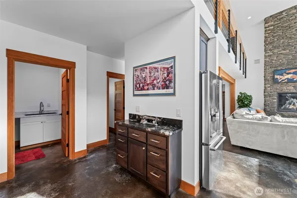 a view of kitchen and living room