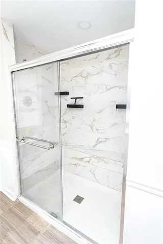 a bathroom with a shower