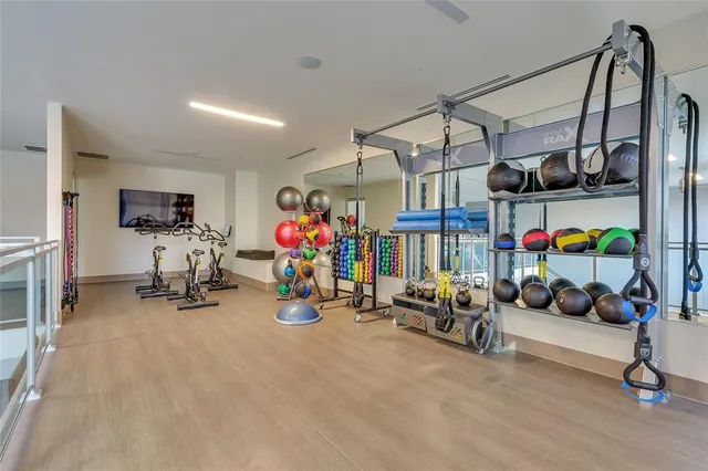 a view of a room with gym equipment