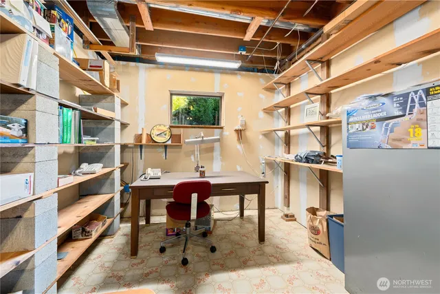 a dining room with furniture