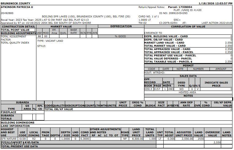 Lot 67 New Hanover Road Southport, NC 28461 - Photo 7 of 11 Tax appraisal card