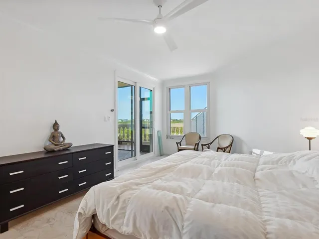 a bedroom with a bed wooden floor and a table