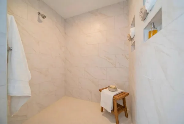 a bathroom with a bathtub