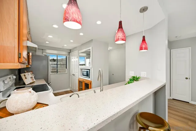a kitchen view of counter top space