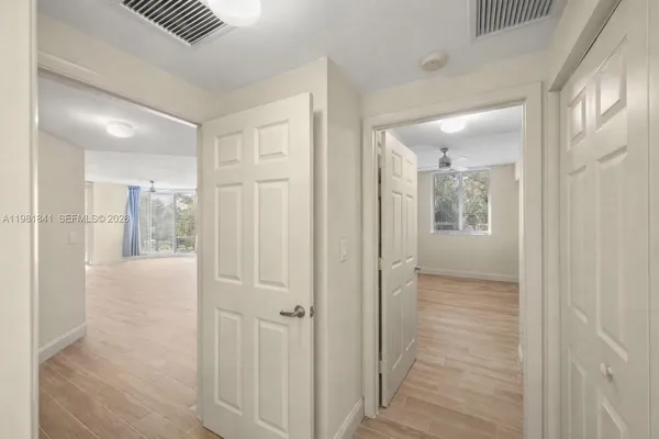 a view of elevator with hallway