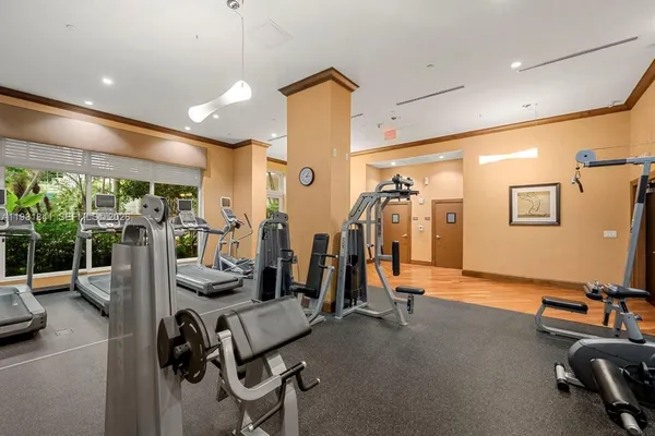 a view of a room with gym equipment
